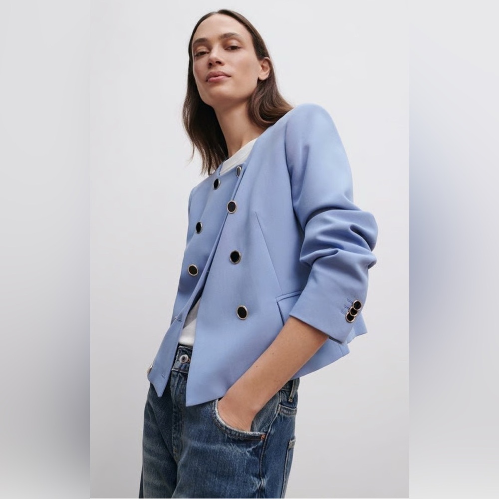 Zara Light Blue Double-Breasted Blazer - Picture 4 of 10